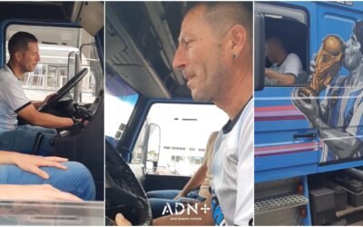 La emoción de un fanático al subirse al camión de Maradona