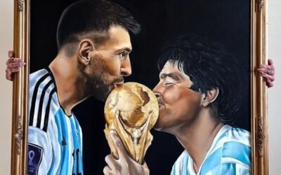 Unió a Maradona con Messi y sus cuadros dan vuelta al mundo