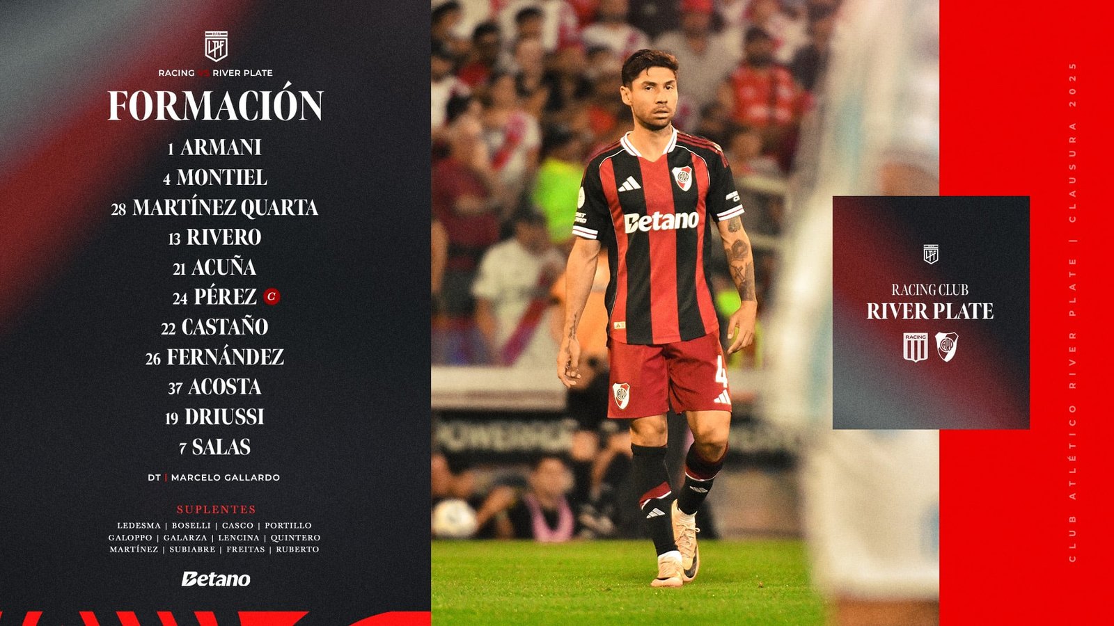 El equipo que planteó Gallardo para el choque contra Racing (@RiverPlate)