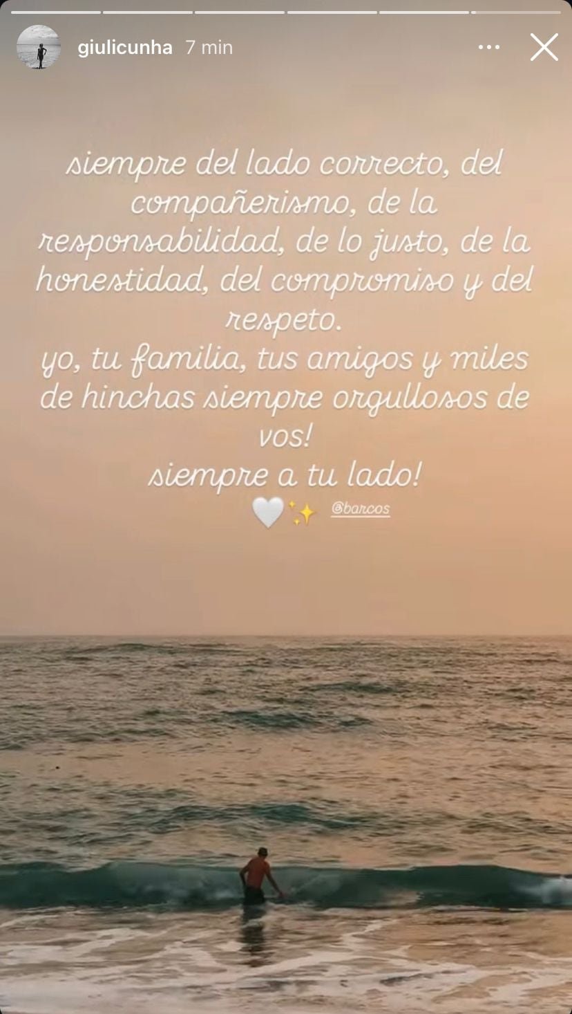 El mensaje de Giuli Cunha con respecto a Hernán Barcos. - Crédito: @giulicunha
