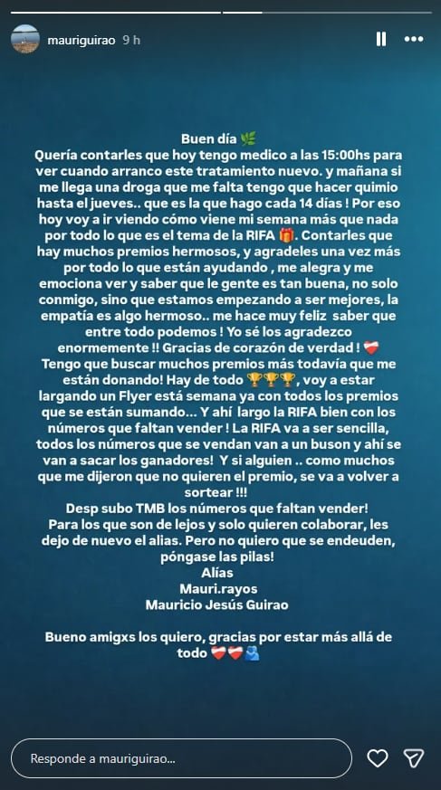 Rifa solidaria para cubrir tratamientos oncológicos