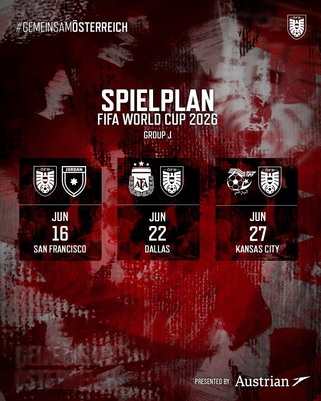 La cuenta de la Asociación Austríaca de Fútbol publicó de manera correcta el escudo de la AFA, con las tres estrellas correspondientes (@OFB)